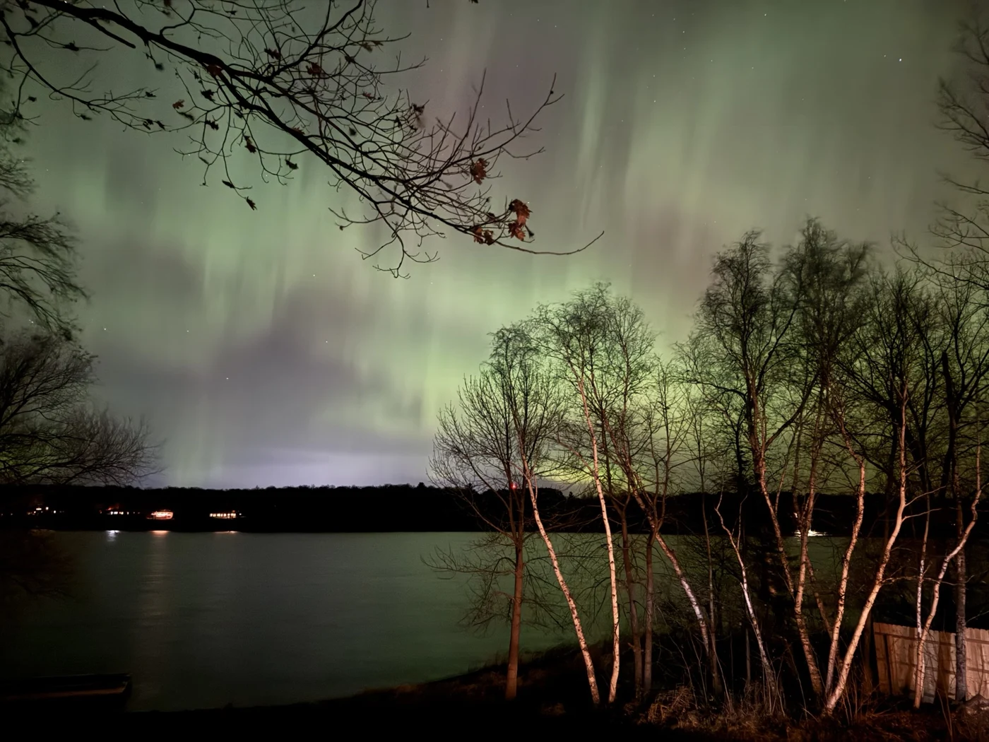 Northern lights over Pokegama Lake in Grand Rapids, Minnesota